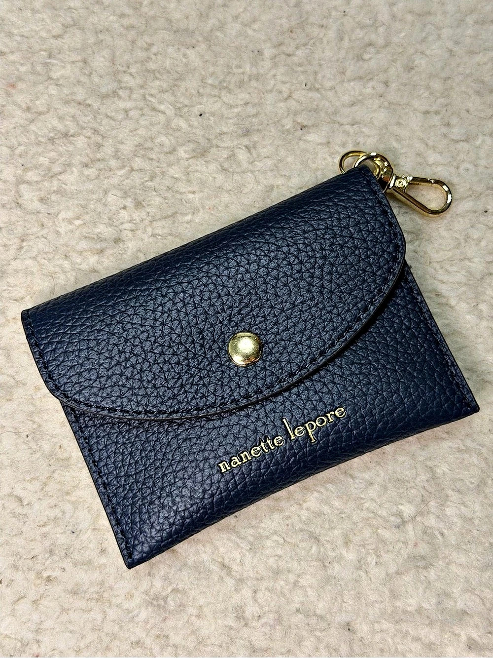 Nanette Lepore Navy Pebbled Leather Card Holder Key Pouch Keychain